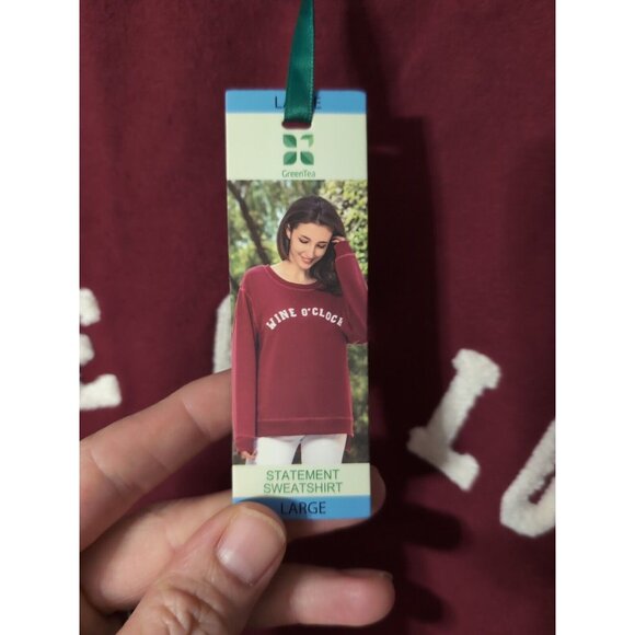 Green Tea Pullover Sweater Wine Size L Wine O Clock Error - Picture 2 of 7